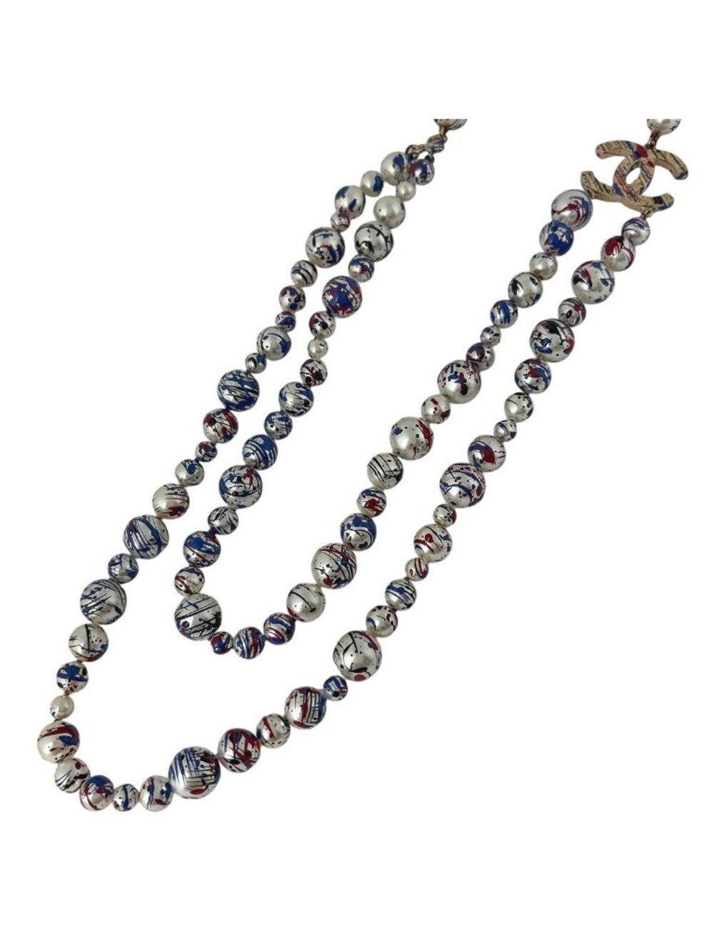 Chanel Necklace CC Logo Long Paint Faux Pearl Gold